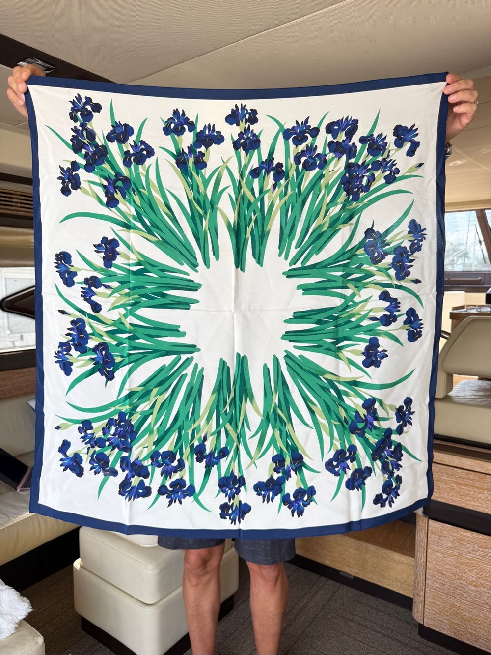 Blue & Green Floral Square Scarf - Designer Style